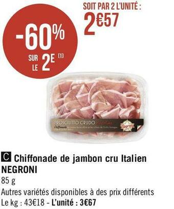 Negroni chiffonade de jambon cru italien