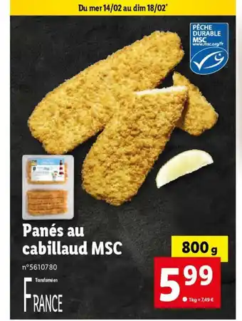 Lidl Panés au cabillaud MSC offre