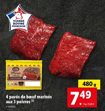 Lidl 4 pavés de boeuf marinés aux 3 poivres (²) offre