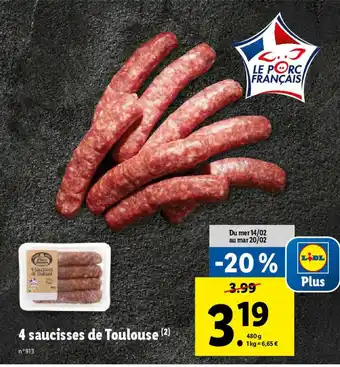 Lidl 4 saucisses de Toulouse (²) offre