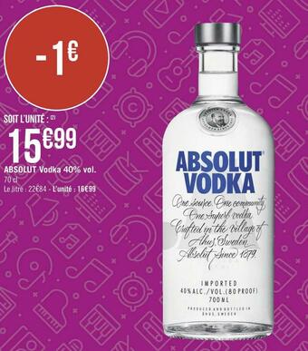 Géant Casino Absolut vodka absolut vodka 40% vol. offre