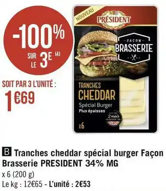 Président tranches cheddar spécial burger façon brasserie 34% mg