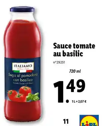 Lidl Sauce tomate au basilic offre
