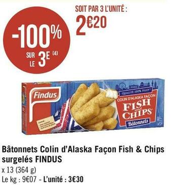 Géant Casino Findus bâtonnets colin d’alaska façon fish & chips surgelés offre