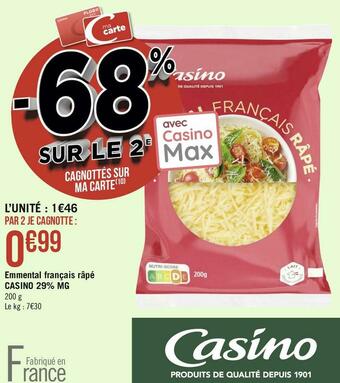 Casino emmental français râpé 29% mg