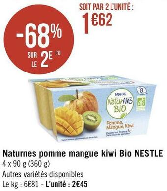 Géant Casino Nestle naturnes pomme mangue kiwi bio offre