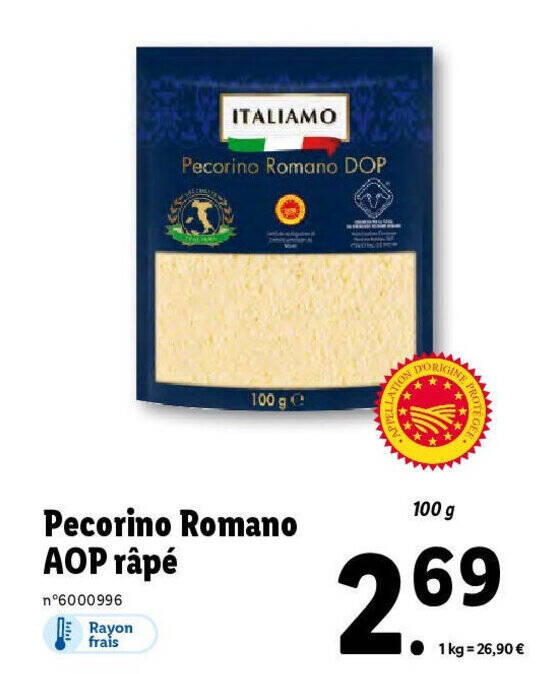 Promo Pecorino Romano AOP râpé chez Lidl