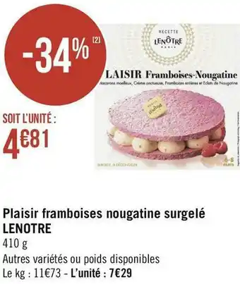 Lenôtre plaisir framboises nougatine surgelé