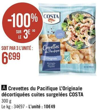 Costa crevettes du pacifique l’originale décortiquées cuites surgelées
