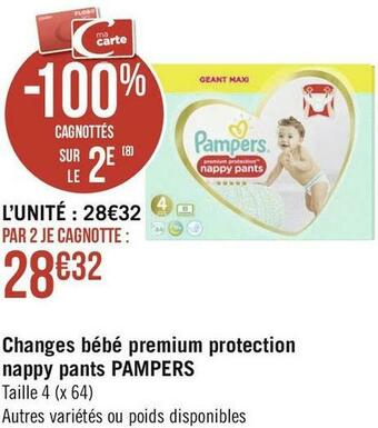 Pampers changes bébé premium protection nappy pants