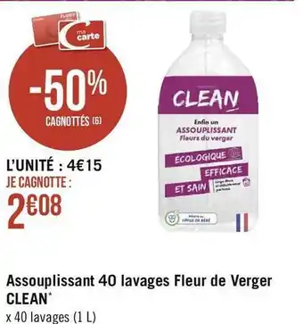 Géant Casino Clean assouplissant 40 lavages fleur de verger* offre