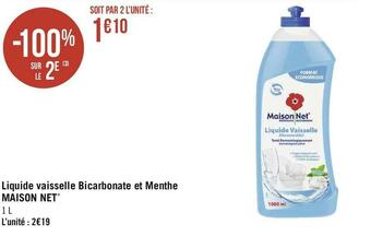 Géant Casino Maison net liquide vaisselle bicarbonate et menthe offre