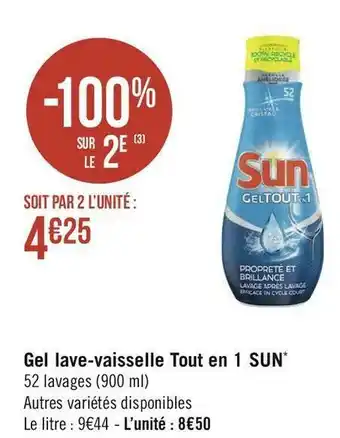 Géant Casino Sun gel lave-vaisselle tout en 1* offre