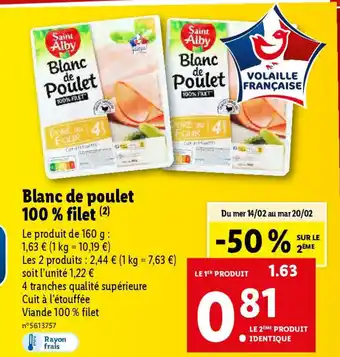 Lidl Blanc de poulet 100 % filet (2) offre