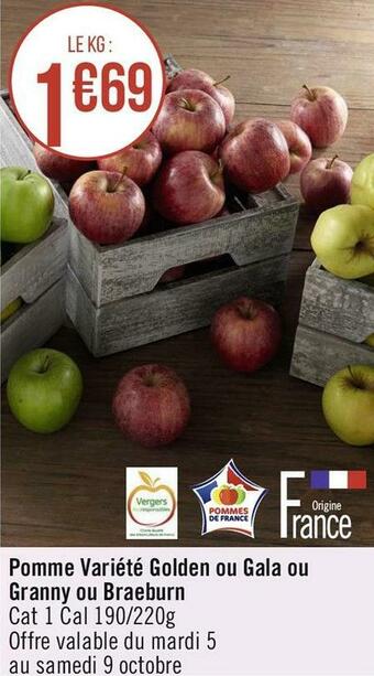 Pomme variété golden ou gala ou granny ou braeburn