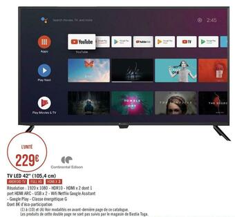Continental edison tv led 42” (105,4 cm)