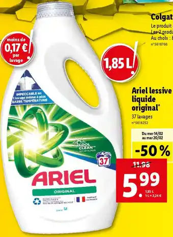 Lidl Ariel lessive liquide original offre