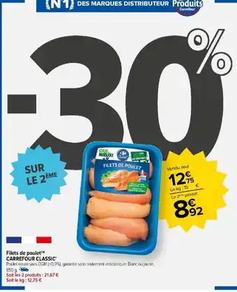 Carrefour Filets de poulet(™) CARREFOUR CLASSIC offre