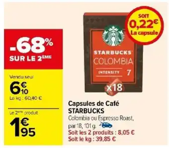 Carrefour Capsules de Café STARBUCKS offre