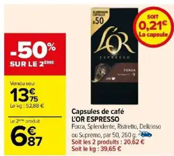 Carrefour Capsules de café L'OR ESPRESSO offre