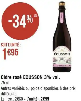 Géant Casino Ecusson cidre rosé 3% vol. offre