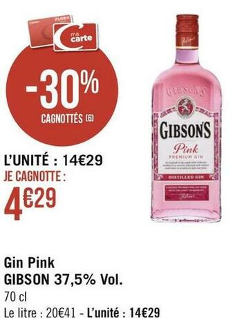 Géant Casino Gibson gin pink 37,5% vol. offre