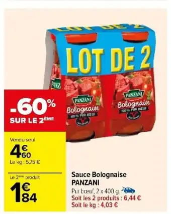 Carrefour Sauce Bolognaise PANZANI offre