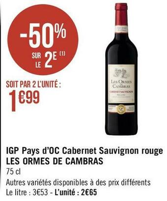Les ormes de cambras cabernet sauvignon rouge
