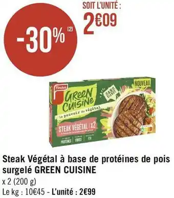 Green cuisine steak végétal à base de protéines de pois surgelé