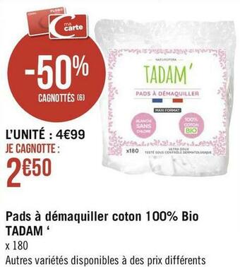 Tadam pads à démaquiller coton 100% bio