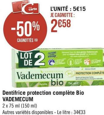 Vademecum dentifrice protection complète bio