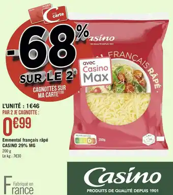 Géant Casino Casino emmental français râpé 29% mg offre