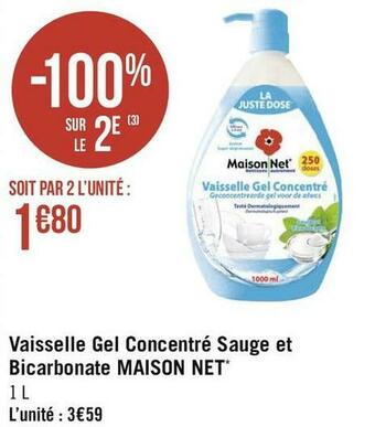 Maison net vaisselle gel concentré sauge et bicarbonate*