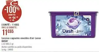 Géant Casino Lenor / dash lessive capsules envolée d’air* offre