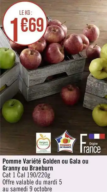 Pomme variété golden ou gala ou granny ou braeburn