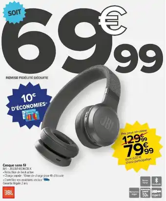 Carrefour Casque sans fil Réf. JBLLIVE460NCBLK offre
