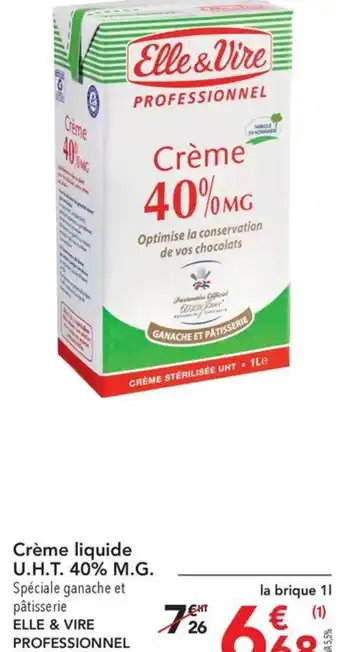 METRO Crème liquide U.H.T. 40% M.G. Spéciale ganache et pâtisserie offre