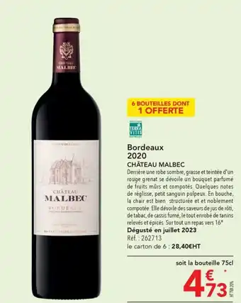 METRO Bordeaux 2020 CHÂTEAU MALBEC offre