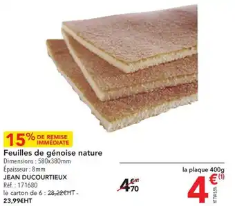 METRO Feuilles de génoise nature Dimensions: 580x380mm Épaisseur : 8mm offre