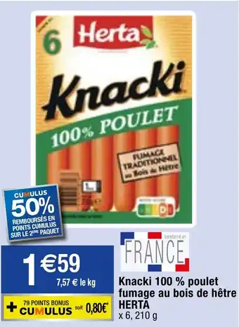 Migros Knacki 100 poulet fumage au bois de hêtre HERTA x 6, 210 g offre