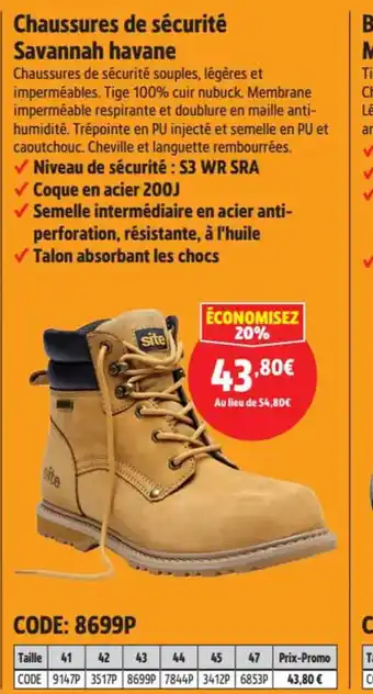 Screwfix Chaussures de sécurité Savannah havane offre