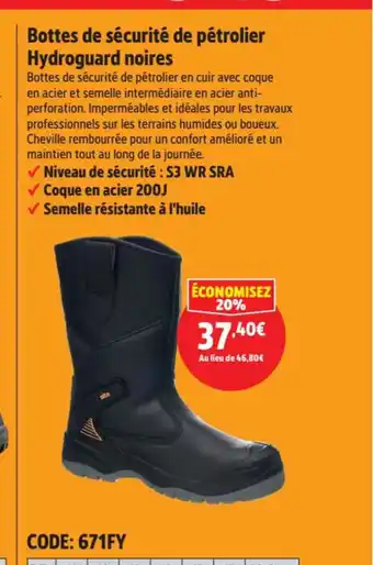 Screwfix Bottes de sécurité de pétrolier Hydroguard noires offre