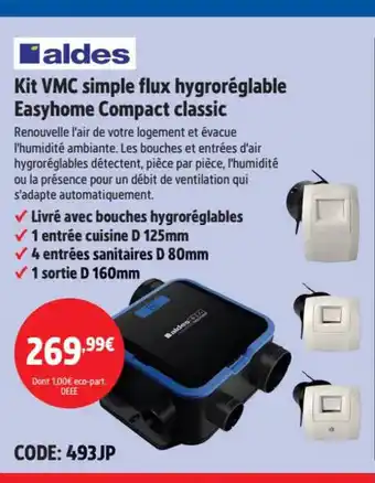 Screwfix Kit VMC simple flux hygroréglable Easyhome Compact classic offre
