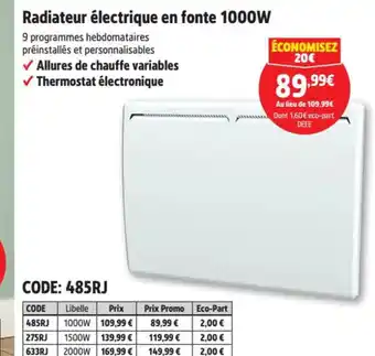 Screwfix Radiateur électrique en fonte 1000W offre