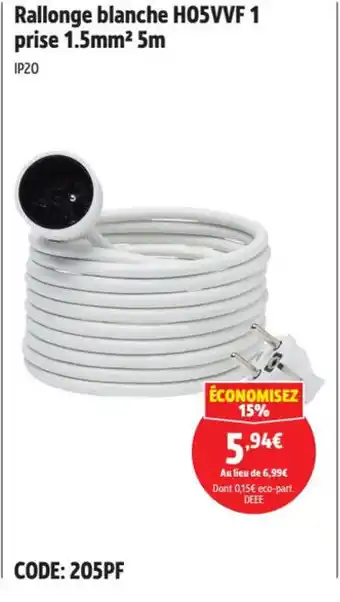 Screwfix Rallonge blanche H05VVF offre