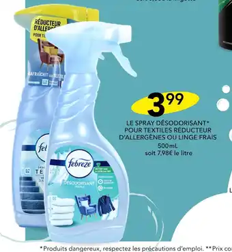 febreze LE SPRAY DÉSODORISANT * POUR TEXTILES RÉDUCTEUR D’ALLERGÈNES OU LINGE FRAIS