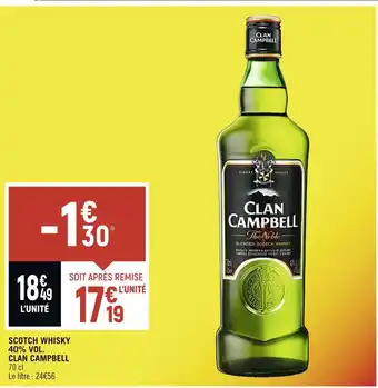 Spar CLAN CAMPBELL SCOTCH WHISKY 40% VOL offre