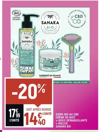 Spar SANAKA BIO SOINS BIO AU CBD CRÈME DE NUIT + HUILE DÉMAQUILLANTE + ROLLER offre