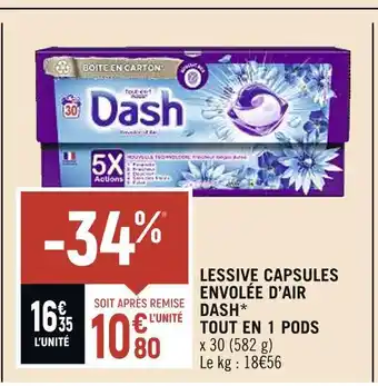 Spar DASH TOUT EN 1 PODS LESSIVE CAPSULES ENVOLÉE D’AIR offre