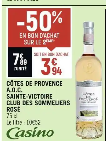 Spar CÔTES DE PROVENCE A.O.C. SAINTE-VICTOIRE CLUB DES SOMMELIERS ROSÉ offre